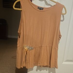Express Peach Tone Embellished Peplum Tank Top